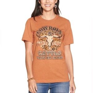Lulu Mac Women's Autumn Rust Cowboys & Cattle Graphic Short Sleeve T-Shirt Med